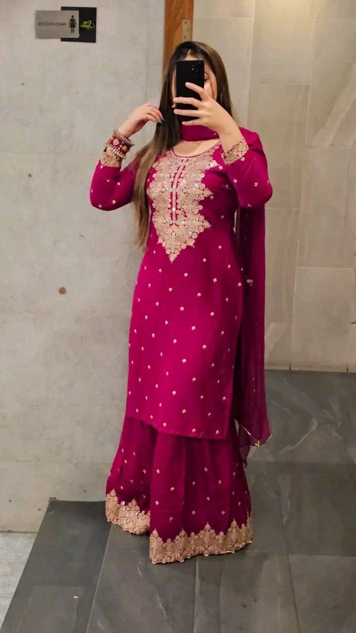 Weightless jorjet eith embroidery and sequence work readymade 4 pics