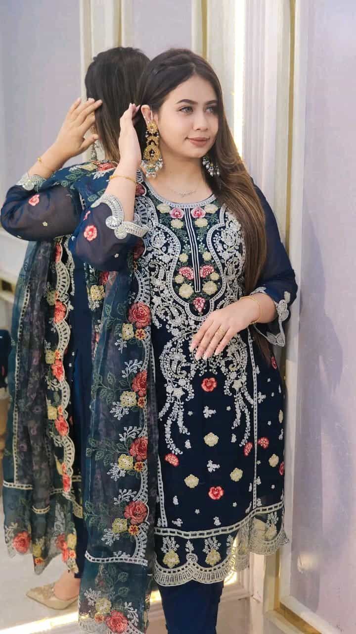 Weightless jorjet eith embroidery and sequence work readymade 4 pics