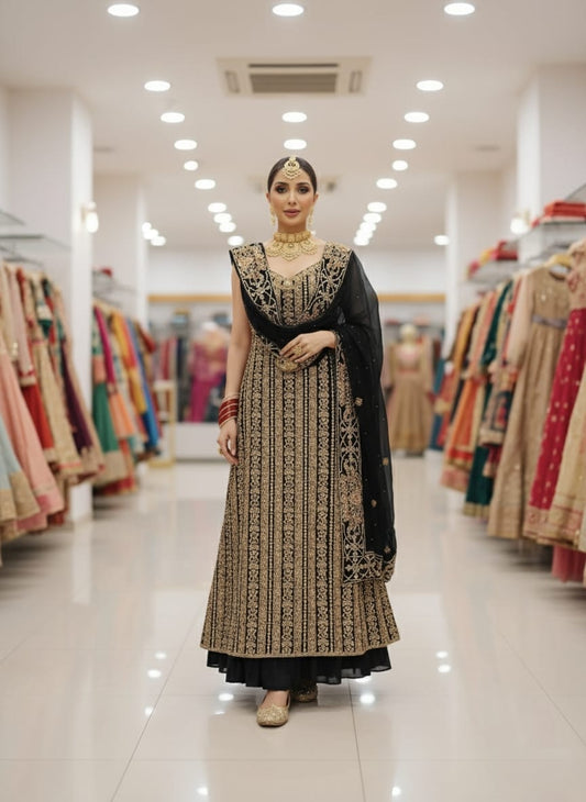 লাক্সারি সেমি-স্টিচড জর্জেট পার্টি ড্রেস সেট