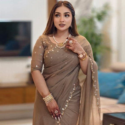 Semi Moslin Sharee with Blouse Piece