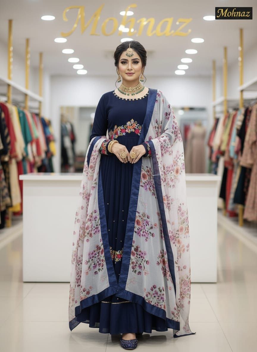 রেডিমেড জর্জেট এমব্রয়ডারি পার্টি ড্রেস