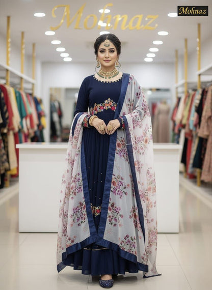 রেডিমেড জর্জেট এমব্রয়ডারি পার্টি ড্রেস