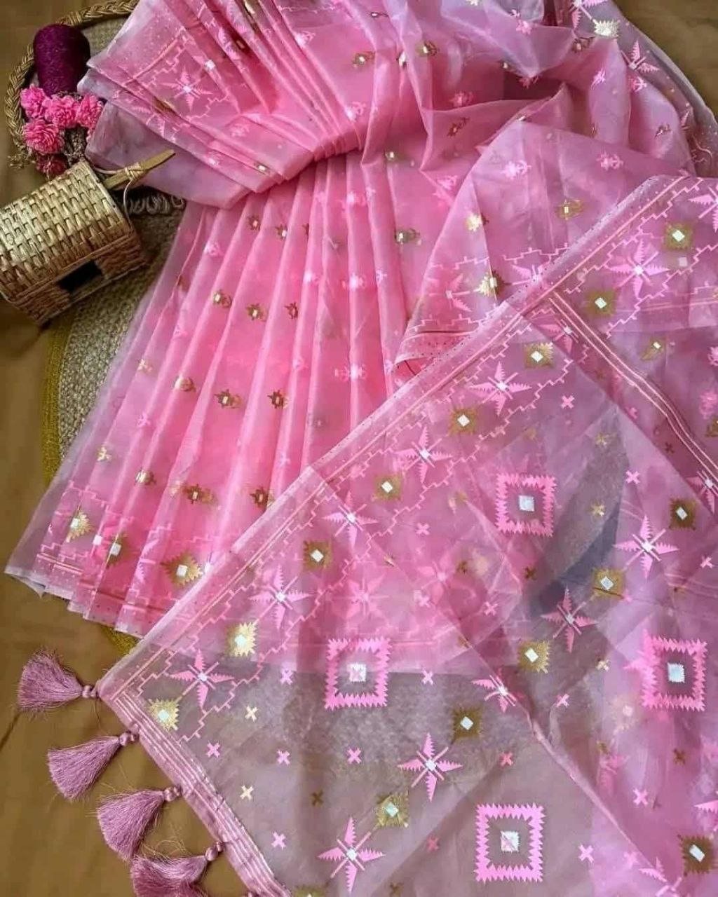 Half Silk Jamdani Print Saree