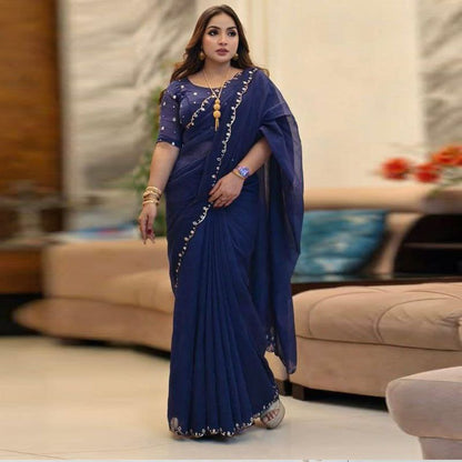 Semi Moslin Sharee with Blouse Piece