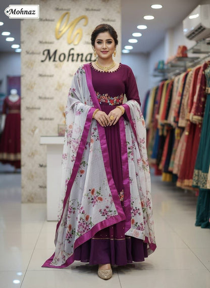 রেডিমেড জর্জেট এমব্রয়ডারি পার্টি ড্রেস