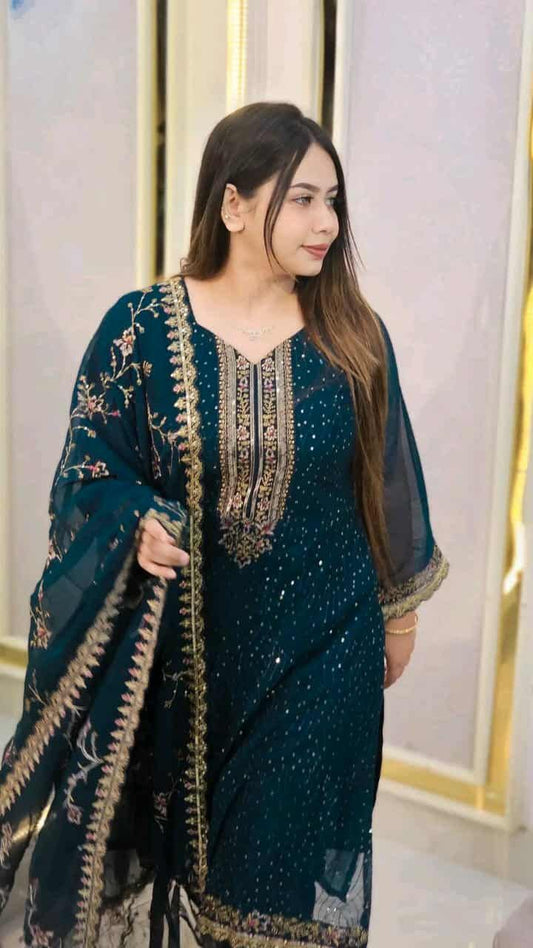 Weightless jorjet eith embroidery and sequence work readymade 4 pics