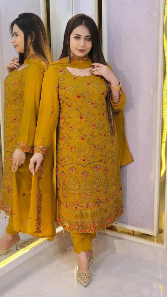 Weightless jorjet eith embroidery and sequence work readymade 4 pics