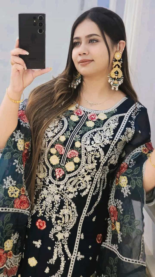 Weightless jorjet eith embroidery and sequence work readymade 4 pics